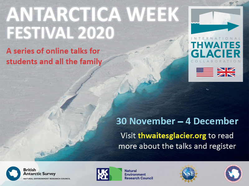 Calling all schools, home-schoolers &amp; anyone interested in polar research and operations! Join us for the Antarctica Week Festival 2020 - ten cool talks across one week!

Register now at thwaitesglacier.org 

#AntarcticaWeek #AntarcticaFestival #ThwaitesGlacier
