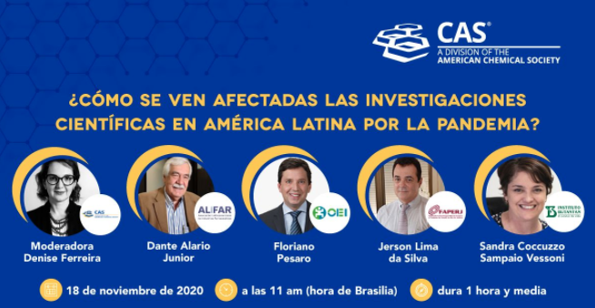 latamprnetwork's tweet photo. La pandemia ha tenido un gran impacto en la ciencia en América Latina. ¿Cuáles fueron las lecciones aprendidas y los desafíos a superar? Este es el tema del webinar que CAS (división de la American Chemical Society) promueve el día 18. Inscripción: https://t.co/7jr2GzoeDc https://t.co/oq9Au03Ebh