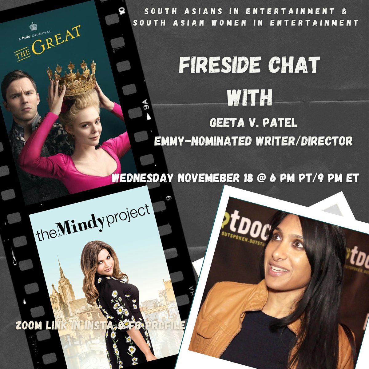SouthAsiansEnt's tweet photo. Fireside Chat with @Geetavpatel

As we talk to Geeta V. Patel about television directing, writing and her amazing movie Meet the Patels.

BONUS - POSSIBLE SPECIAL SUPER STAR MODERATOR!

Join us on Wednesday November 18 at 6 pm PT/ 9 PM ET

https://t.co/Fig9Q3XYKp https://t.co/79bk6q1wOY