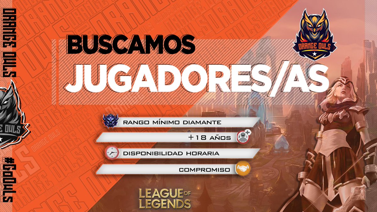 OrangeOwls's tweet photo. 🚨 NUEVA SECCIÓN 🚨
TE ESTAMOS BUSCANDO. 👀
Abrimos sección de LoL en el club, podéis poneros en contacto con @oledaga.
SIGAMOS CRECIENDO. 🦉🧡
#LeagueOfLegends #LoL #GoOwls https://t.co/FXgCzeu8xQ