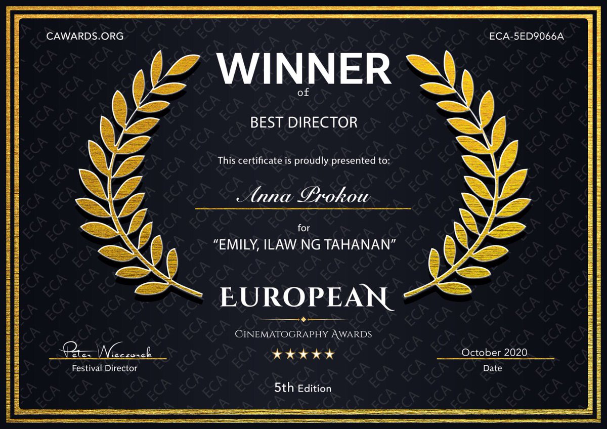 aprokou's tweet photo. Super happy to find out I have WON the Best Director Award at @CinemaAwards for "Emily,ilaw ng tahanan" 
Many thanks to everyone in my team and congratulations to all the other winners.#winners #Amsterdam #eca #cawards #festival #awards #Director https://t.co/zbkzbJ77XS