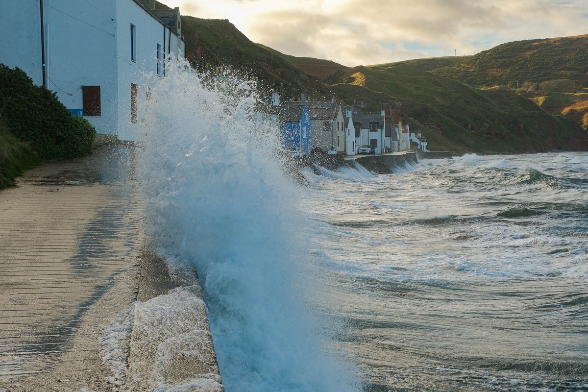 High tide at Crovie and Gardenstown earlier today.