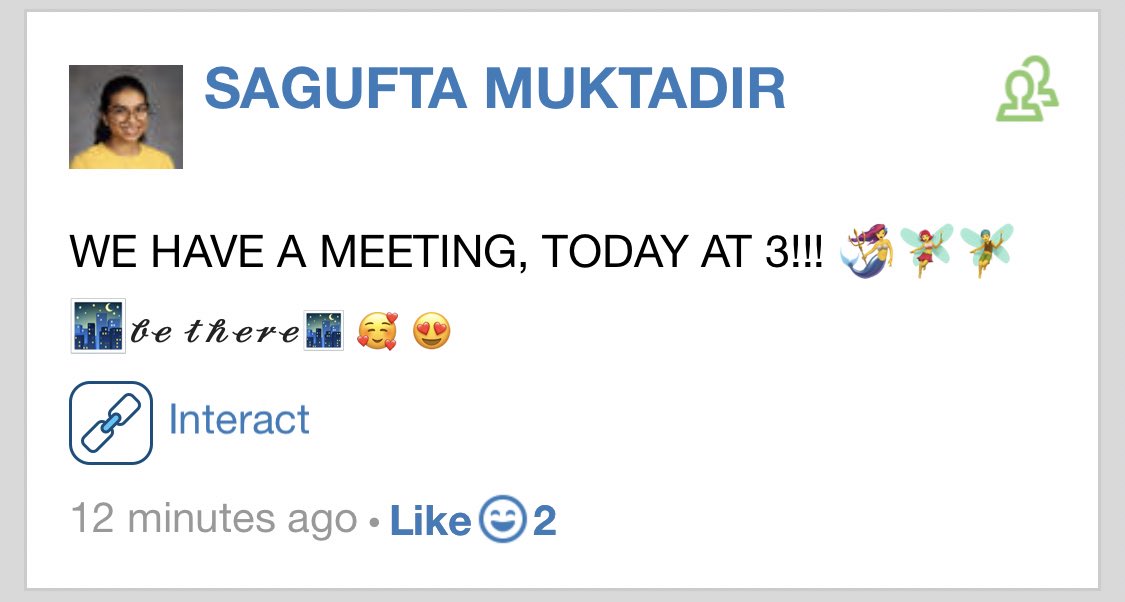 meeting at three!! like sagufta said, be there or be ⏹ !!!