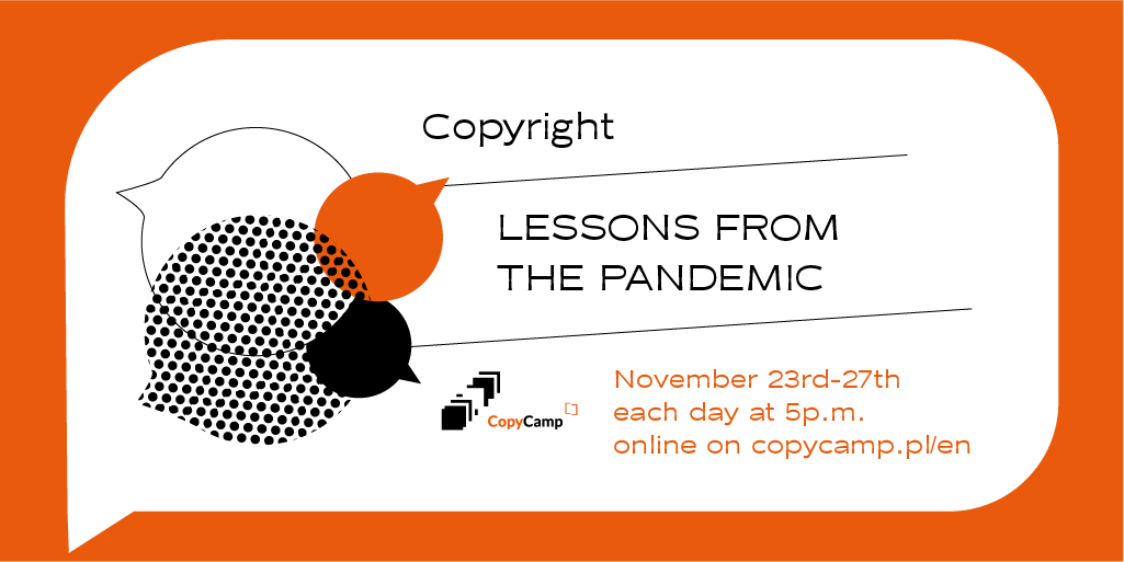 CopyCampPL's tweet photo. Next Monday start CopyCamp - an international and interdisciplinary conference on copyright not only for lawyers.

AGENDA
https://t.co/iFv3UdlhBm

Don't forget to register
https://t.co/CeW3W5i7t2 https://t.co/HGG3sZV2ln