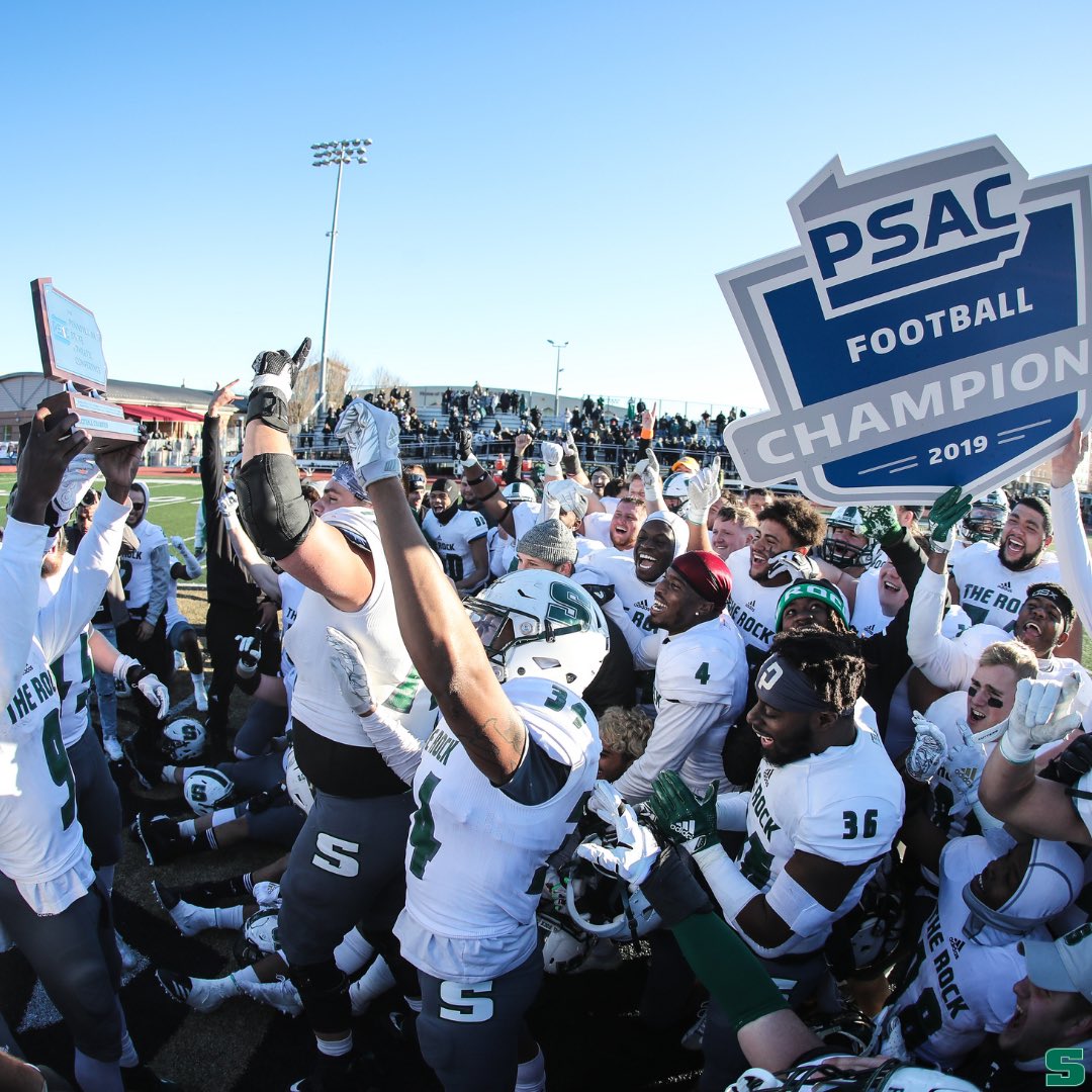 SRURockFB's tweet photo. A year ago today, The Rock made a late comeback against Kutztown to win the 2019 PSAC Championship. #Relentless https://t.co/vxkug8nEM7