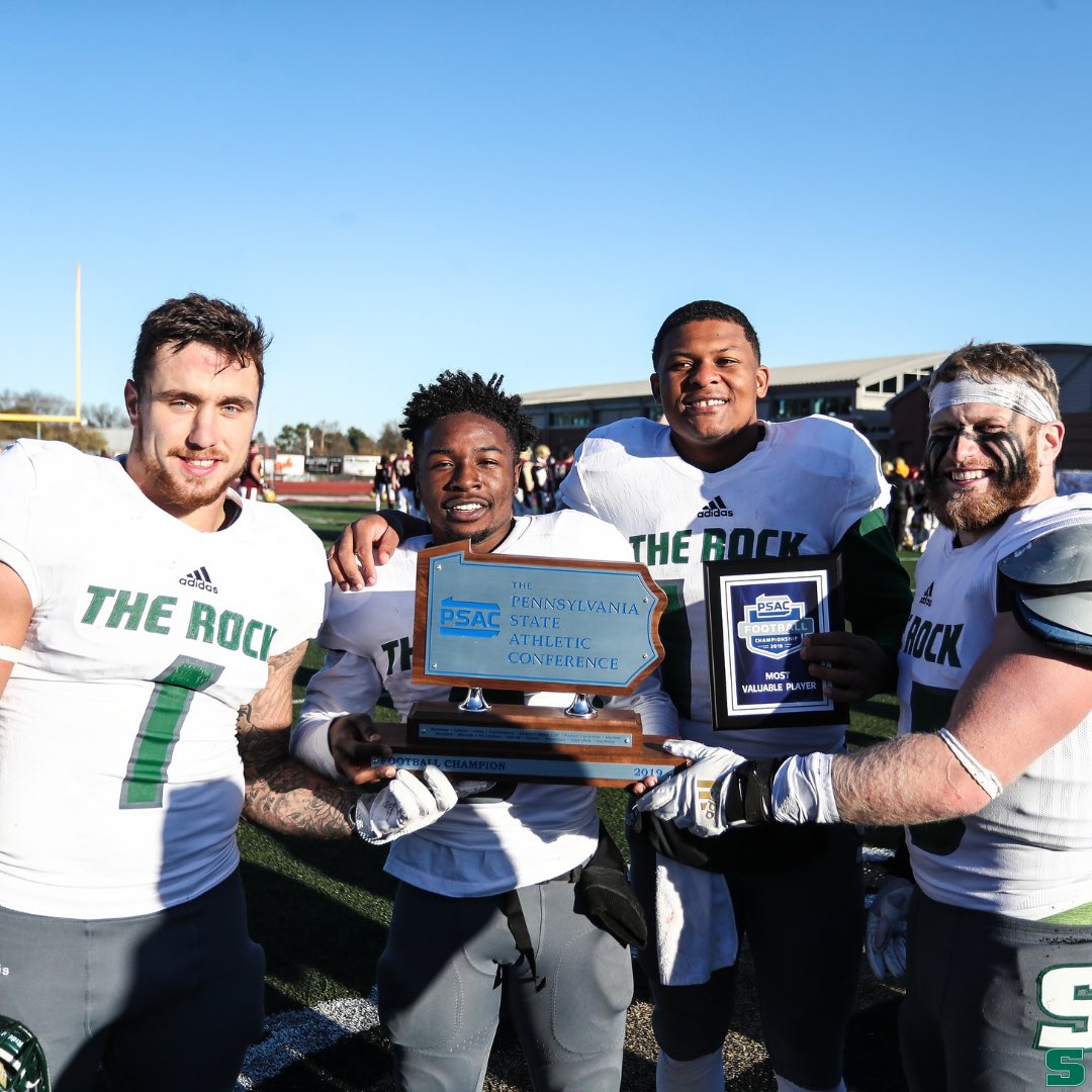 SRURockFB's tweet photo. A year ago today, The Rock made a late comeback against Kutztown to win the 2019 PSAC Championship. #Relentless https://t.co/vxkug8nEM7