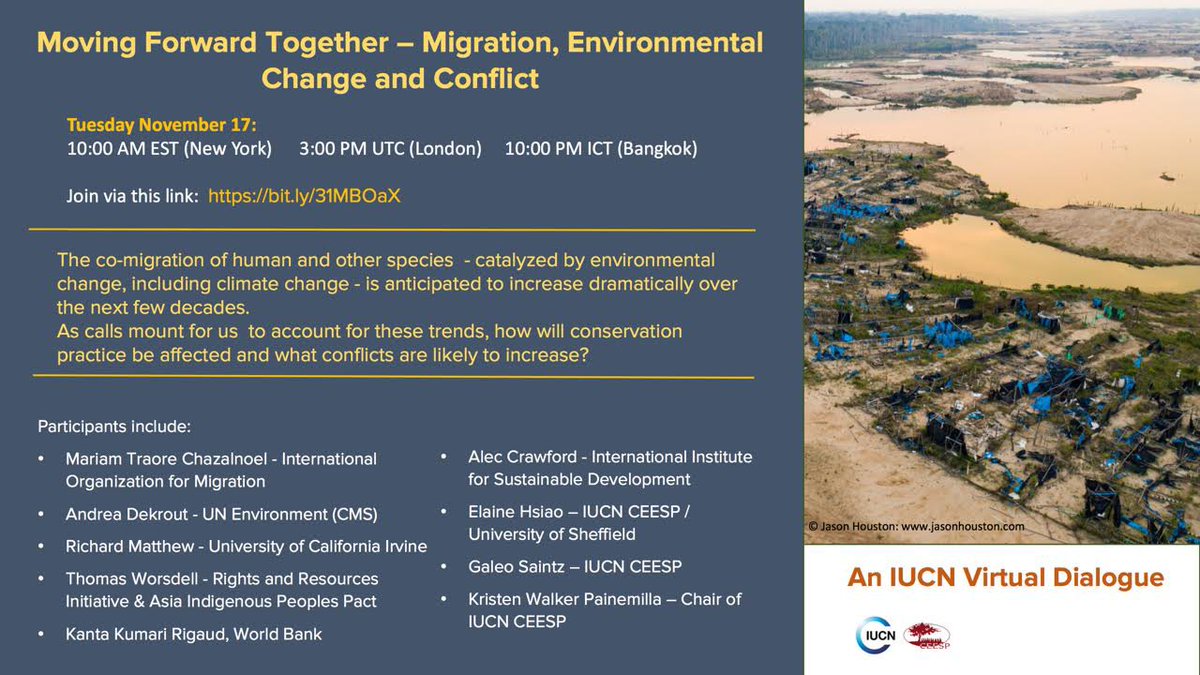 IUCN_CEESP's tweet photo. Join us tomorrow for our next @IUCN Virtual Dialogue: Moving Forward Together - Migration, Environmental Change and Conflict https://t.co/7s9MkdbU5m #Migration #EnvironmentalChange #Conflict #BuildBackBetter https://t.co/G5NpYwJEw0