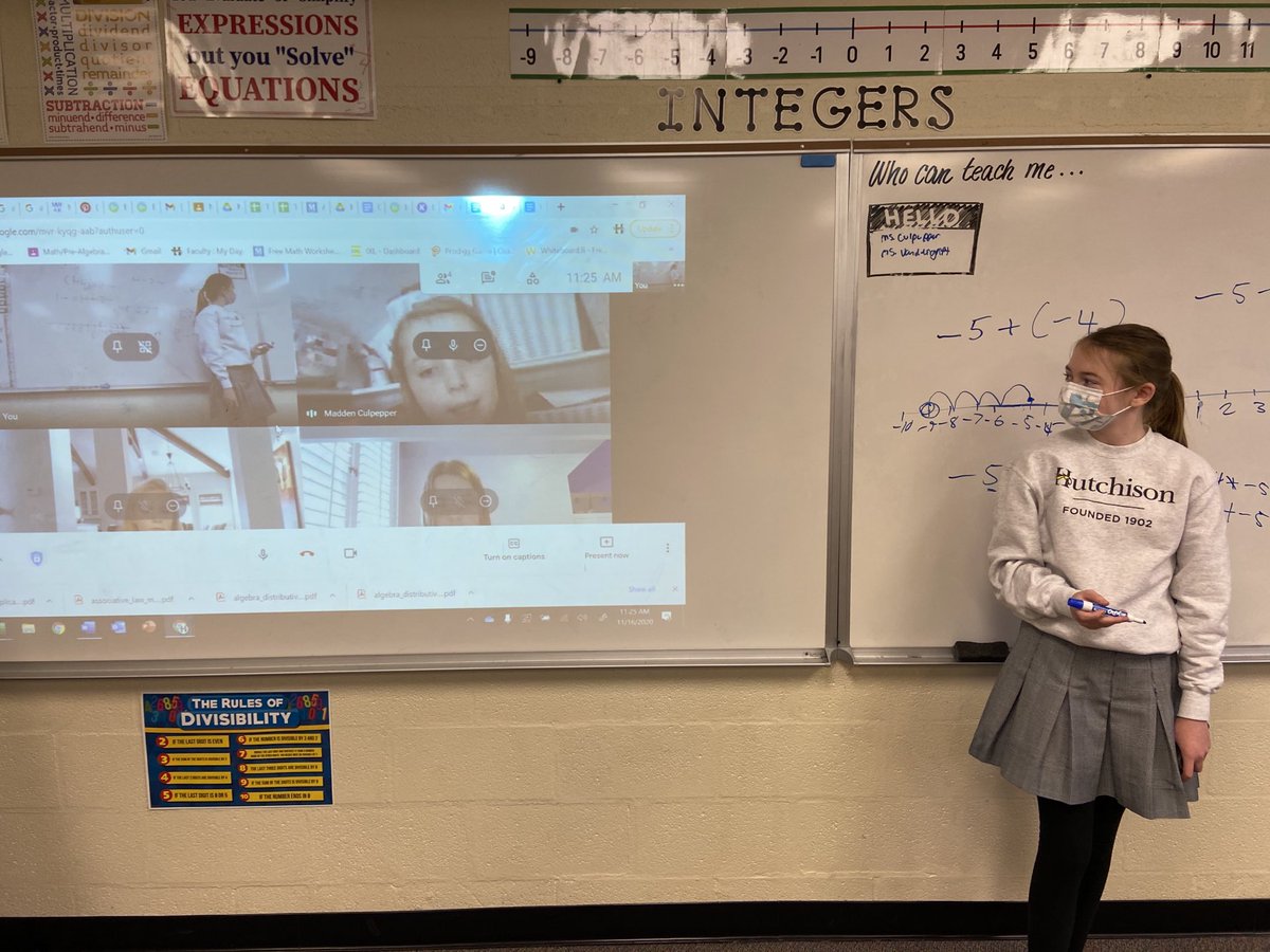 hutchisonms's tweet photo. We love it when our girls help to teach their peers. Today in 6th grade math, “Miss Vandergrift” and “Miss Culpepper” (attending class remotely) explained how to add and subtract negative numbers. They even got a round of applause! Great job ladies! #mathletes #hutchms https://t.co/Led0bg4xmm