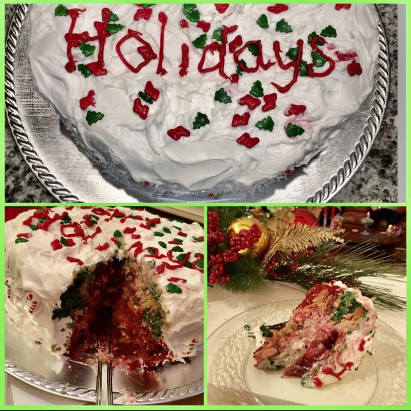 raysindygirl's tweet photo. Cherry pie and Apple pie baked inside a cake. @HomeandFamilyTV https://t.co/L7XIUQUHXd