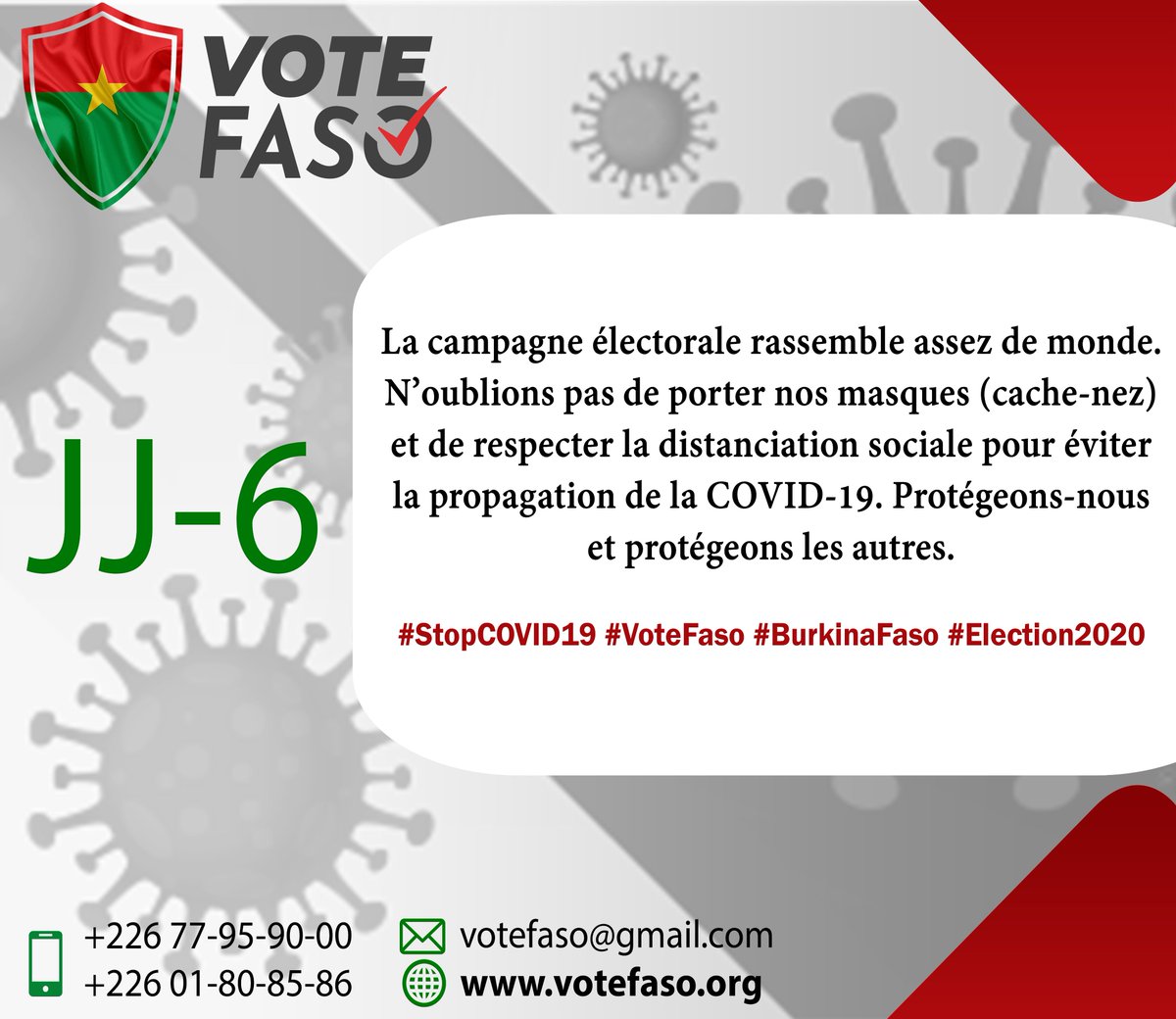 VoteFaso's tweet photo. Tous pour une campagne électorale sans nouveau cas de #COVID19 au #BurkinaFaso.
.
.
.
#VoteFaso #election2020 #StopCOVID19 #monvotemavoix #electionApp #techfim #ceni #lwili #ExchangeAlumni @StateDept @YALINetwork #YALIVotes #tech4dev #tech4transparency #democracy #GoodGovernance https://t.co/atq3ilHgcL