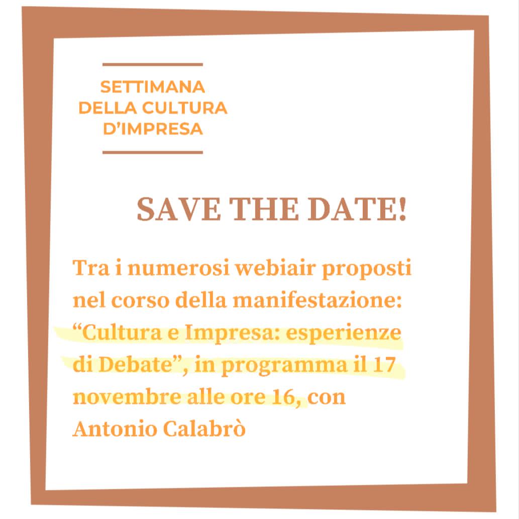 🟢 Numerosi i #webinar della XIX edizione della “Settimana della Cultura d’Impresa”, in corso a #Milano. 🟢
⚠️ Non perdete la presentazione del primo corso di Debate sul rapporto tra #impresa, #società e #cultura, in programma il 17 novembre alle ore 16 ‼️ 🗓
