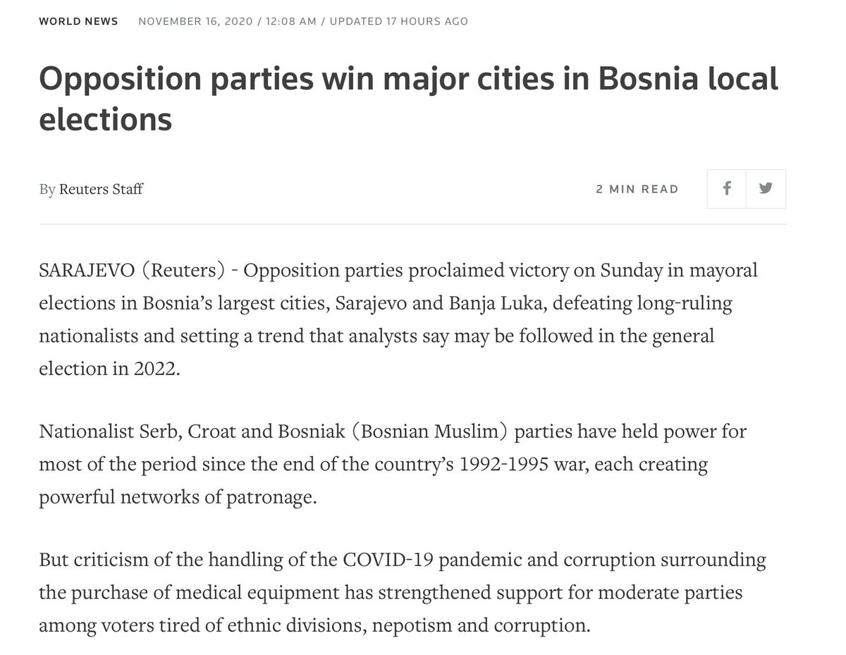 Some believe that  #BiH local elections were about  #nationalism. @bpolitics reports that "Nationalist Hardliners Lose Local Ballot in Big Cities" &  @Reuters that "opposition parties proclaimed victory...defeating long-ruling nationalists."What were these elections really about?