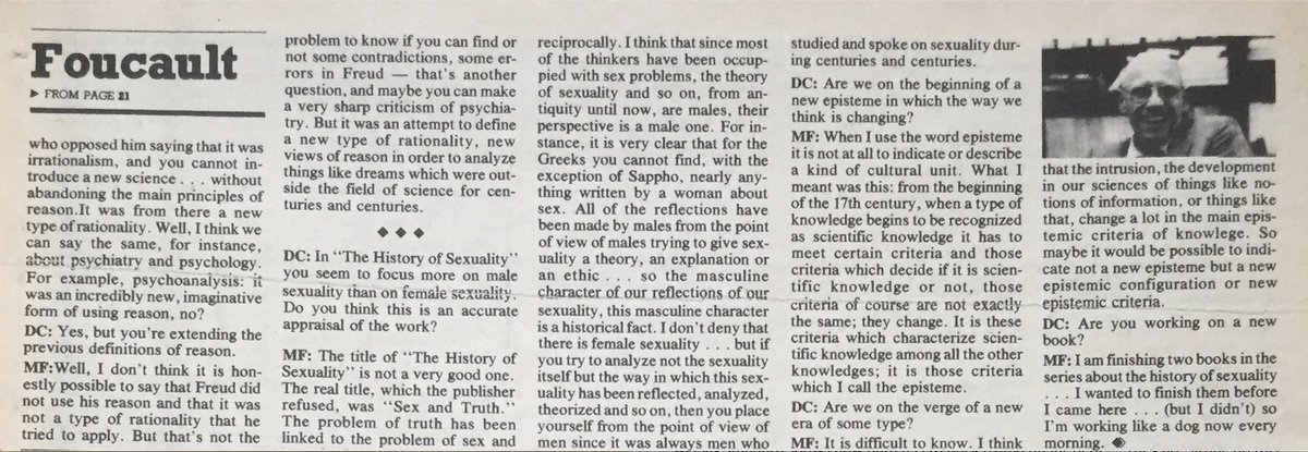 My 1983 interview of Michel Foucault, published in the UC Berkeley student newspaper, the Daily Cal.