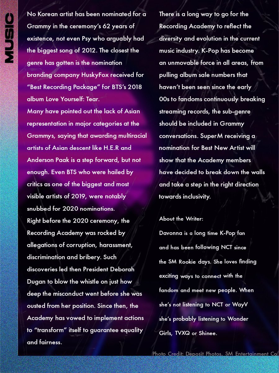 envimediaco's tweet photo. From our first issue, check out this wonderful piece by @DavonnaDarling on how awards nominations, like the Grammys, benefit the K-Pop genre as a whole #EnVi https://t.co/WaHVQjuvMn