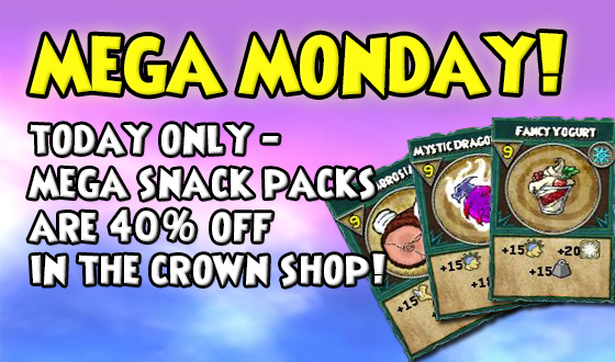 Wizard101's tweet photo. Your pets are in for a treat! 🍪

Today only, Mega Snack Packs are 40% OFF in the Crown Shop! Take a bite of this deal before it disappears. #Wizard101 https://t.co/9d5xYz2axH