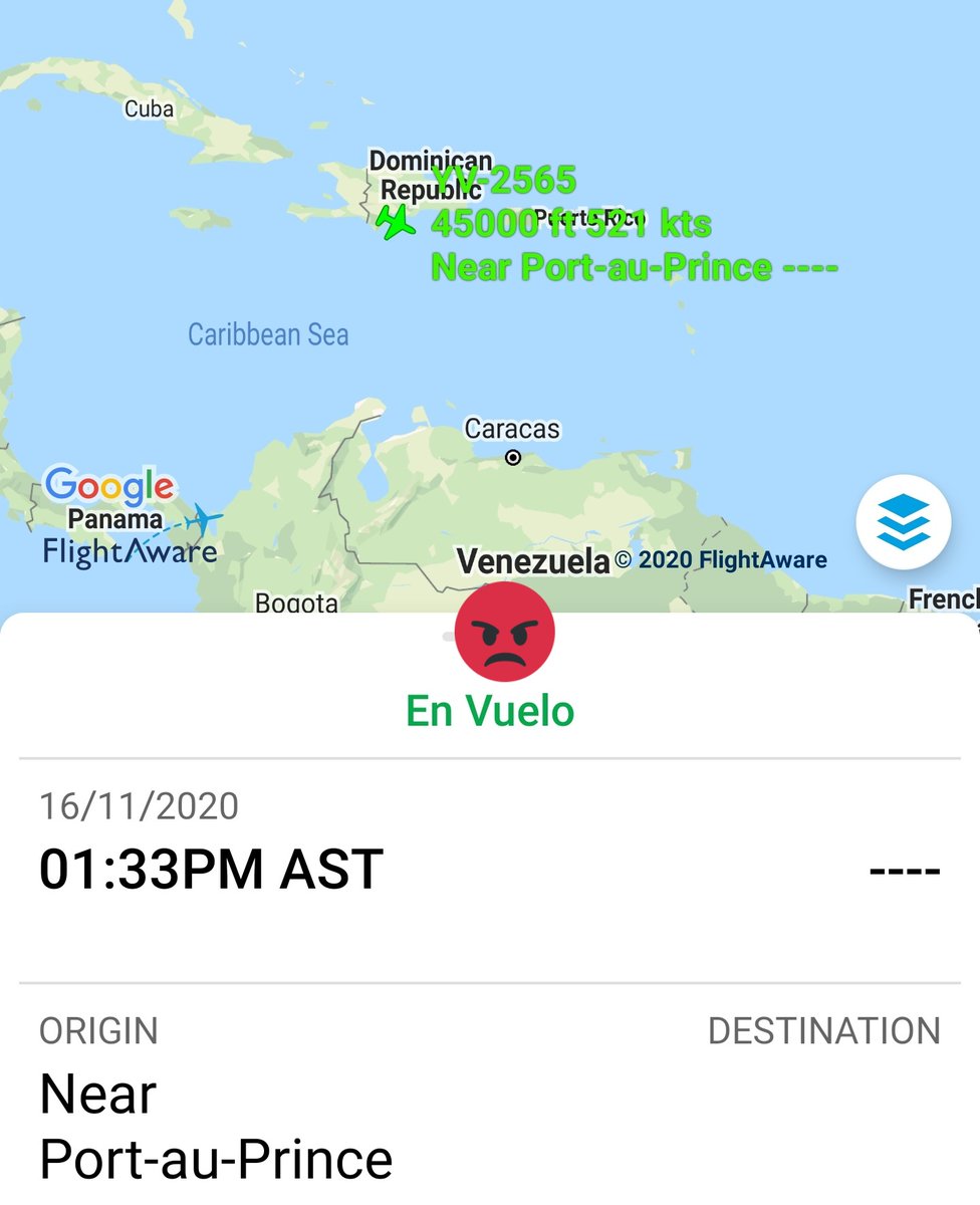 Arr3ch0's tweet photo. El sancionado LJ45 de PDVSA #YV2565 sobrevolando República Dominicana a 450fl en dirección Sureste en aparente ruta de retorno de la Isla del Terror, #Cuba.
#Venezuela https://t.co/0Gkbfis1li