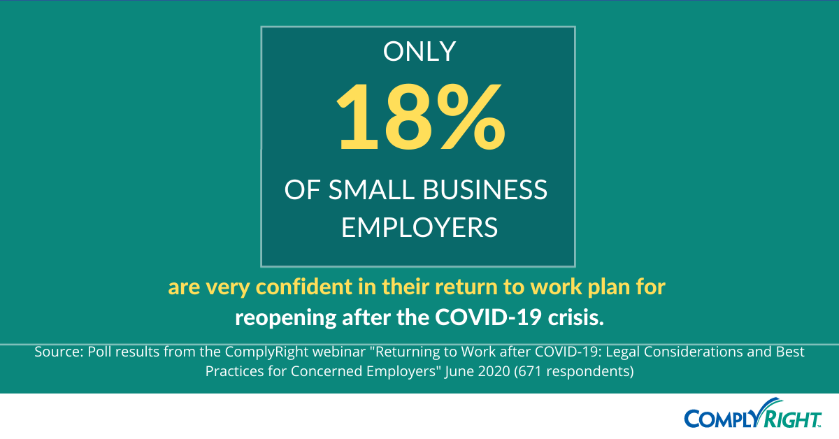 ComplyRight's tweet photo. Developing a #returntowork plan can be stressful and overwhelming. Check out this free e-guide to learn best practices for reopening your #smallbusiness: https://t.co/2RLfi5fLfb https://t.co/5S9eYKEZjM