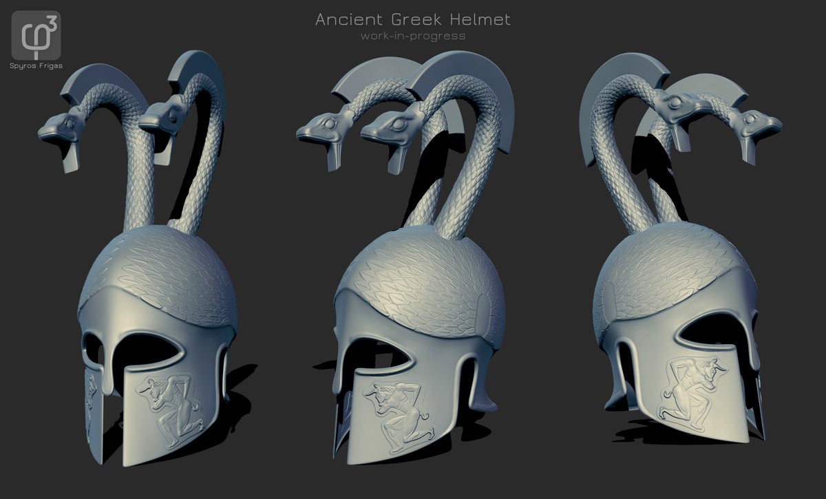 SFrigas's tweet image. A work-in-progress screenshot of the new classical era corinthian type helmet I am preparing inspired by the amazing work of Dimitrios Katsikis, the Greek artist and armorer that so faithfully and accurately recreates ancient greek artifacts and owner of HellenicArmors.gr