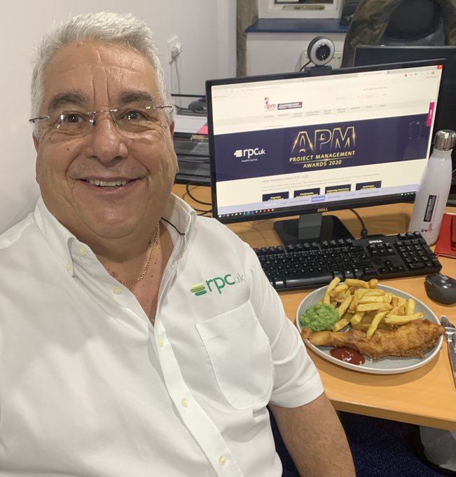 petergable's tweet photo. Celebrating the ⁦@APMProjectMgmt  awards 2020 in true Yorkshire style...fish, chips and mushy peas. Good luck to all entrants.#APMAwards https://t.co/lZ3GBiOPAT