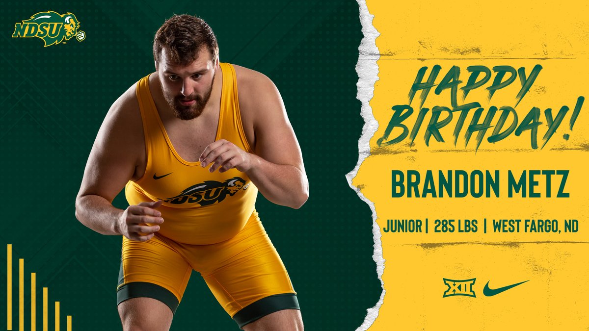 NDSUwrestling's tweet photo. Wishing a Happy Birthday to Brandon Metz! 🥳

#GoBison 🤘 https://t.co/n3AAThjSyz