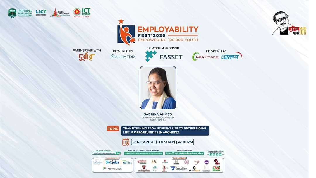 ImranFahadEraz's tweet photo. Are you Ready for DAY 3
@ibangladesh1971 Presents #EmployabilityFest Platinum Sponsor Fasset, Powered by Augmedix in Partnership with LICT & Durbar, Co-Sponsored by AKASH DTH & Geo Phone
#DigitalBangladesh #GeoPhone #Fasset #AksahDTH #Augmedix #Durbar21 #Kormo #BDapps https://t.co/uxf5WVzzI5