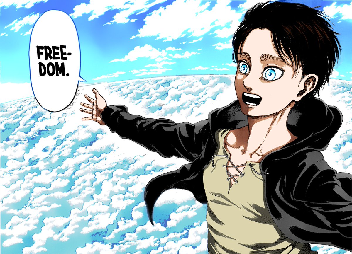 perfectly, as sky symbolize the desire to break free, to feel the freedom with the full lungs and there is no better freedom representative and advocate than Eren.
