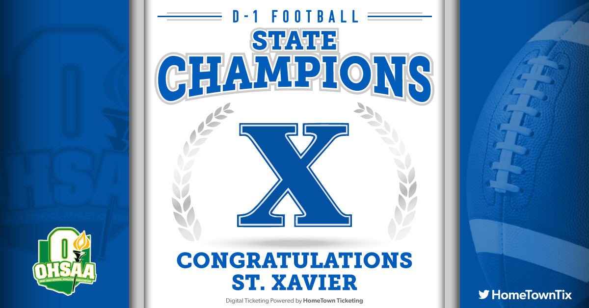 meethometown's tweet photo. Congratulations to the St. Xavier Bombers in Cincinnati for winning the 2020 @OHSAASports D-I Football State Championship! 🏆🏆🏆🏆 https://t.co/fJ62h3Sz1K
