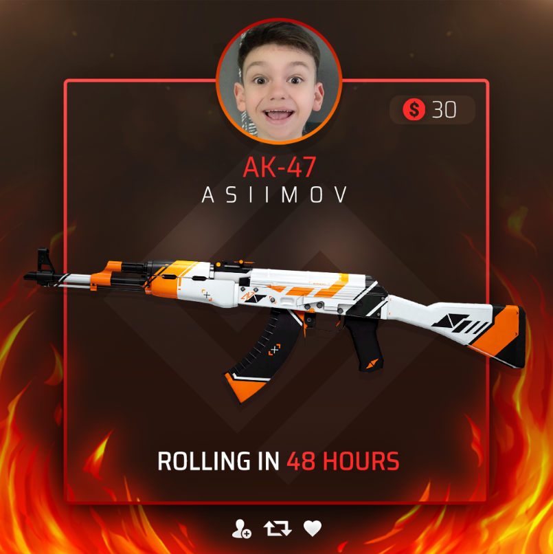 🎁 $30 AK-47 | ASIIMOV GIVEAWAY

Enter now:
- Retweet &amp; Like
- Follow <a href="/MetalMonkeyThe7/">Metal Monkey</a> 
- Tag 2 Friends

⏰ 48 HOURS - GOOD LUCK!