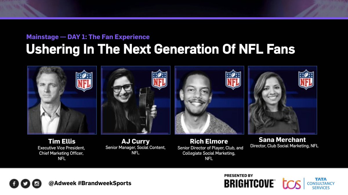 Younger fans want to interact with sports content outside of just live games.  @NFL's  @AJ_Curry, Tim Ellis,  @Rich_Elmore and  @smerchant89 shine a light on how the NFL ecosystem works together to attract and engage the next generation.  #BrandweekSports  http://adweek.com/brandweeksports&nbsp;
