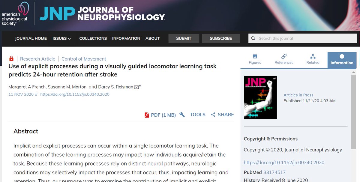 JNeurophysiol's tweet photo. #ArticlesInPress: "Use of explicit processes during a visually guided locomotor learning task predicts 24-hour #retention after #stroke"
By: Margaret A French, et al.
https://t.co/ySROoeWLWR
#neuroscience #ExplicitLearning #ImplicitLearning https://t.co/YIeOcWymJR