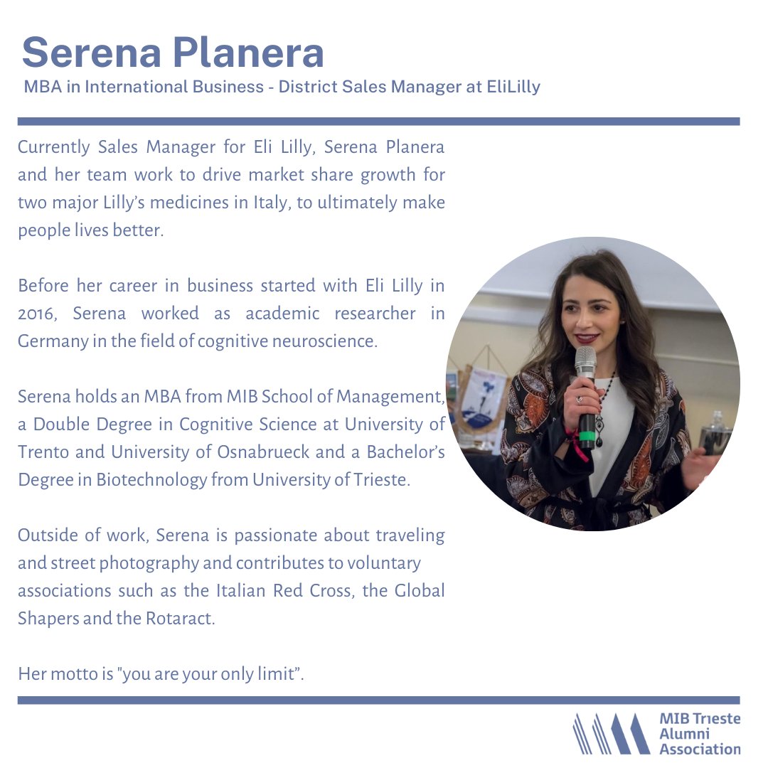 #MIBAlumni Virtual Reunion | #Nov21st 2020
ALUMNI STORIES. Let's "interview" the speakers!
It’s time to find out more about the MIBAlumni that will be present on our virtual stage!
Today we introduce Serena Planera!
👉Register now: mib.edu/en/virtual-reu…
#MIBSpirit