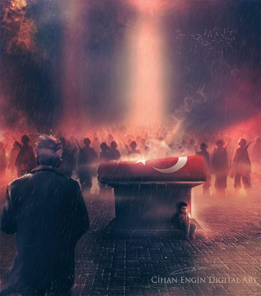 Vurulup tertemiz alnından, uzanmış yatıyor,

Bir hilâl uğruna, yâ Rab, ne güneşler batıyor!

Ey, bu topraklar için toprağa düşmüş asker!

Gökten ecdâd inerek öpse o pâk alnı değer.
