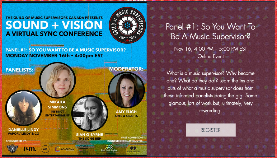 guildofmusic's tweet photo. "HOW DO I BECOME A MUSIC SUPERVISOR?" is a question we get asked every day. Check out @CdMusicSupGuild's SOUND + VISION SYNC CONFERENCE Panel #1: "So You Want To Be A Music Supervisor" TODAY 1PM PT / 4PM ET for tips. https://t.co/auoHqUr7ql #SoundandVisionGMSC https://t.co/ipqPJwiWCg
