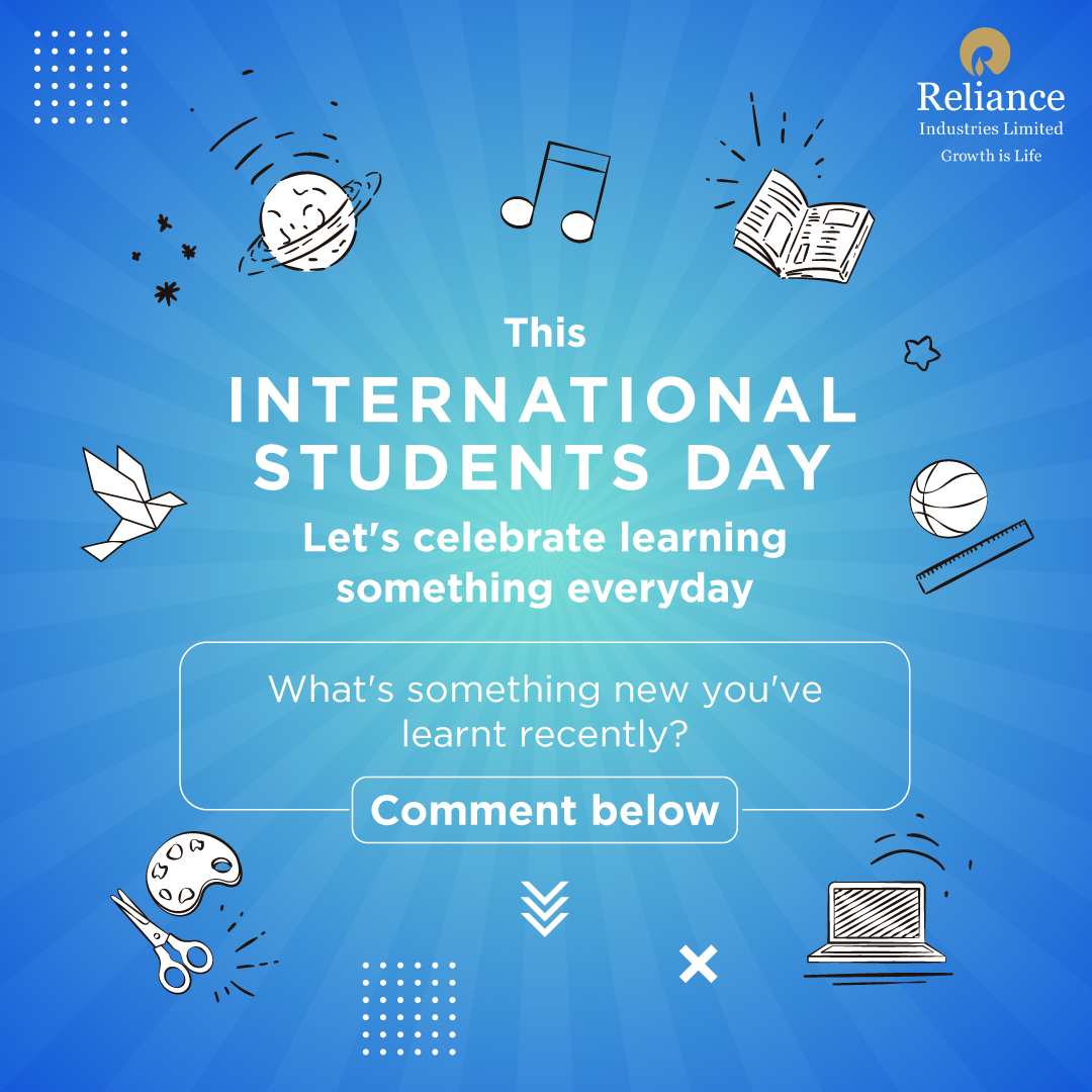 RILCampus's tweet photo. In life learning never truly stops. Blessed are the curious for they have a lot to explore in this world. On International Students Day, let's pledge to learn at least one new thing every day.
#RILWayOfLife #RIL2020 #StudentLife #internationalstudentday2020 https://t.co/aDpfHqAdLc