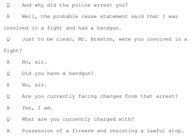 Braxton says he had nothing to do with the fight, but police came and arrested him anyway.