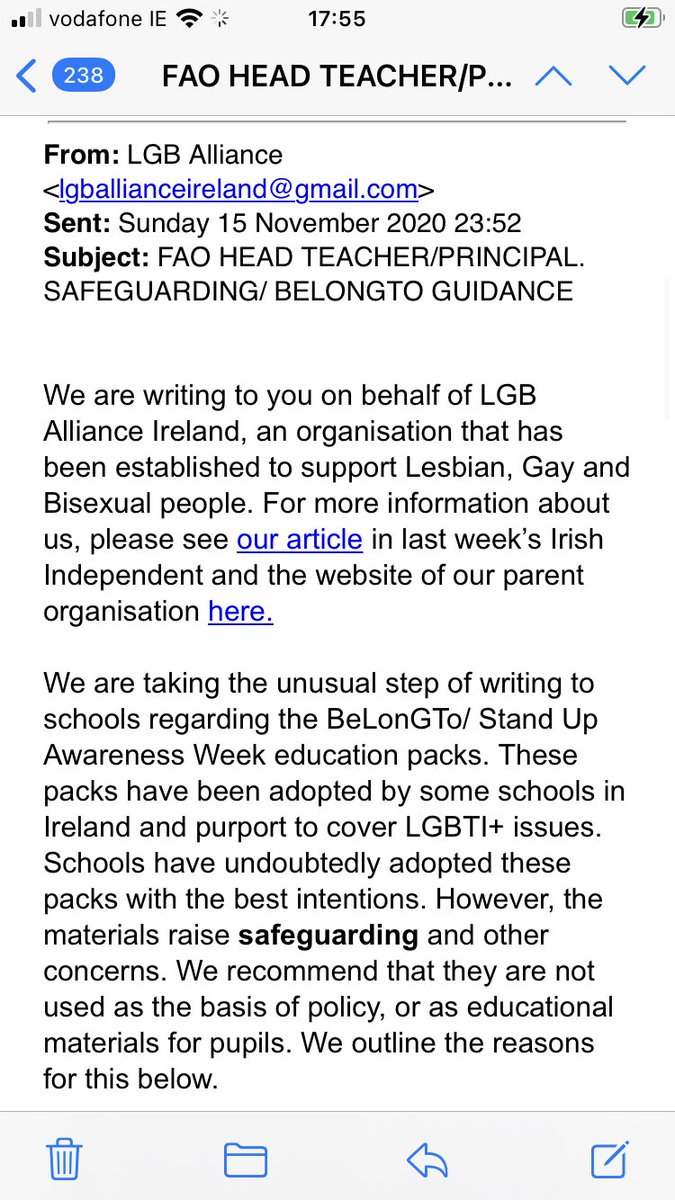 Thread: An infamous hate group masquerading as a gay rights organisation has sent Transphobic & mendacious emails to many Republic of Ireland school principals this weekend to undermine diversity in our education system. This attempt to smear. @BeLonG_To is unacceptable & vile.