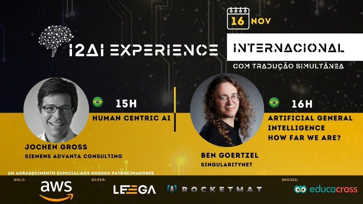 SingularityNET's tweet photo. Don't miss @bengoertzel deliver a workshop live on 'Artificial General Intelligence: How Far We Are?' at the online 'Connected AI World' event by the International Association of Artificial Intelligence #i2ai #AI #AGI Today at 20:00 CET! Watch here: https://t.co/gRb8Pp2JK9 https://t.co/Plfq70wUZO