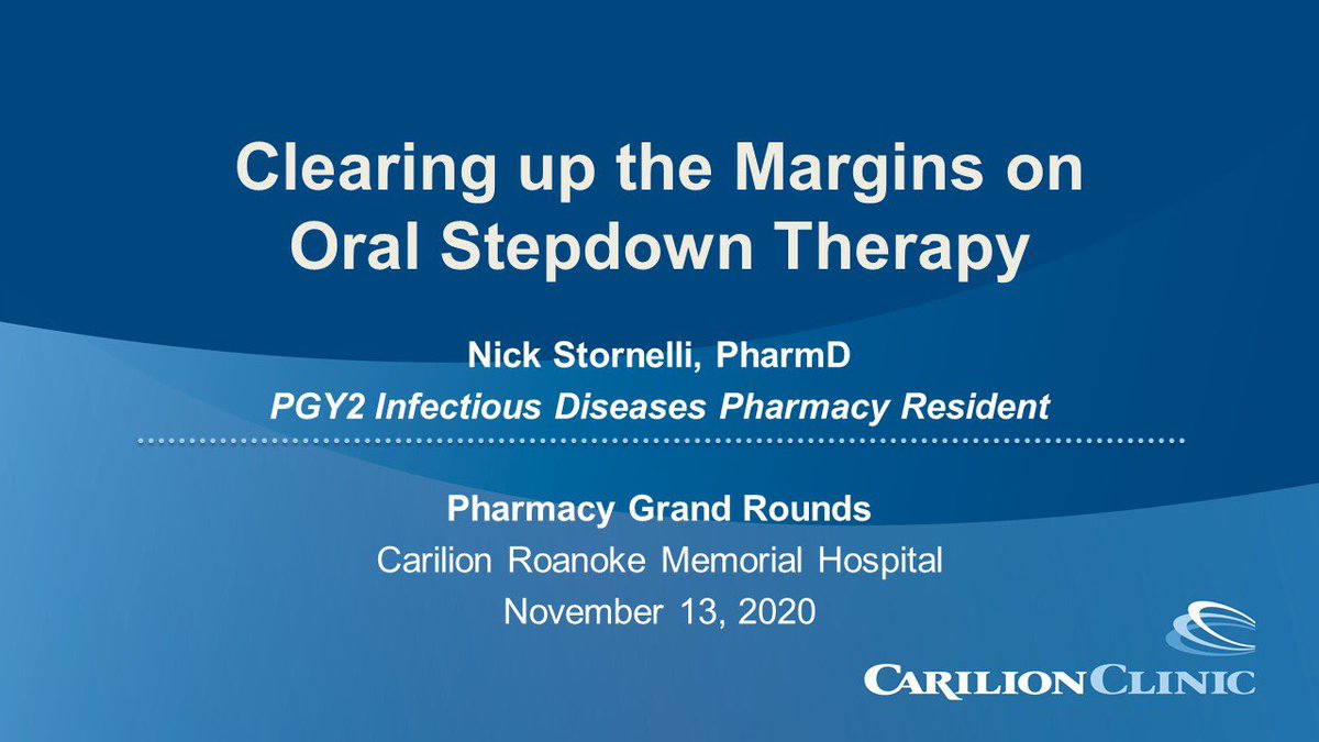 CRMHRxResidency's tweet photo. Another Pharmacy Grand Rounds in the books from last Friday. PGY2 ID resident Nick Stornelli provided an overview of oral antimicrobial utilization in endocarditis and osteomyelitis including a review of the POET❤️ and OVIVA🦴 trials! https://t.co/y9eeXc6I4u