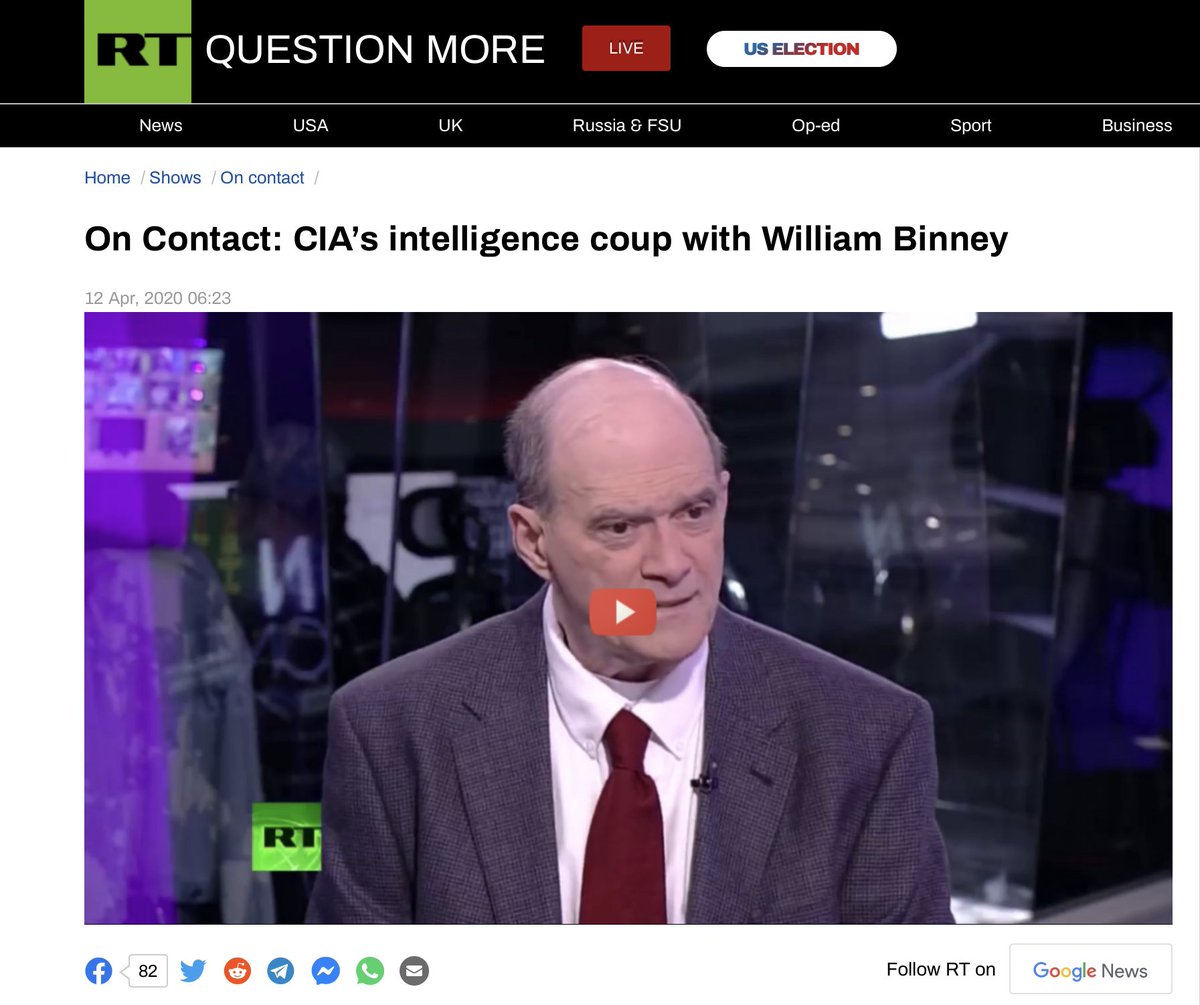 BILL BINNEY AND TEAMOK, if you’re not familiar with Bill Binney please enjoy this screenshot of Bill working to destroy the CIA on Russian state media.Bill has been playing for the wrong team for many years.Of course, E is very good friends with this guy 