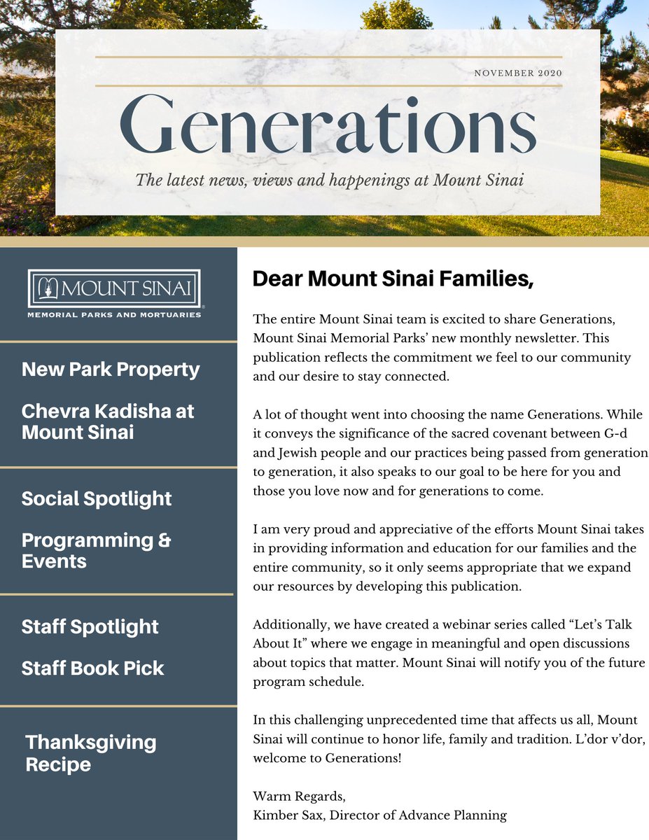 Welcome to Generations: Mount Sinai’s new newsletter. The Mount Sinai family is excited to connect with our community through this publication and look forward to sharing news, views and highlights with you all.  

Read the November issue here: buff.ly/3kwxdAe