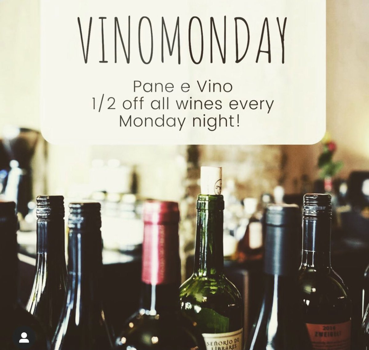 🍷 Mondays are kind of our thing 🍷. Come enjoy our extensive wine collection at 1/2 the price every single Monday night at <a href="/PaneVinoProv/">Pane E Vino</a> ! .