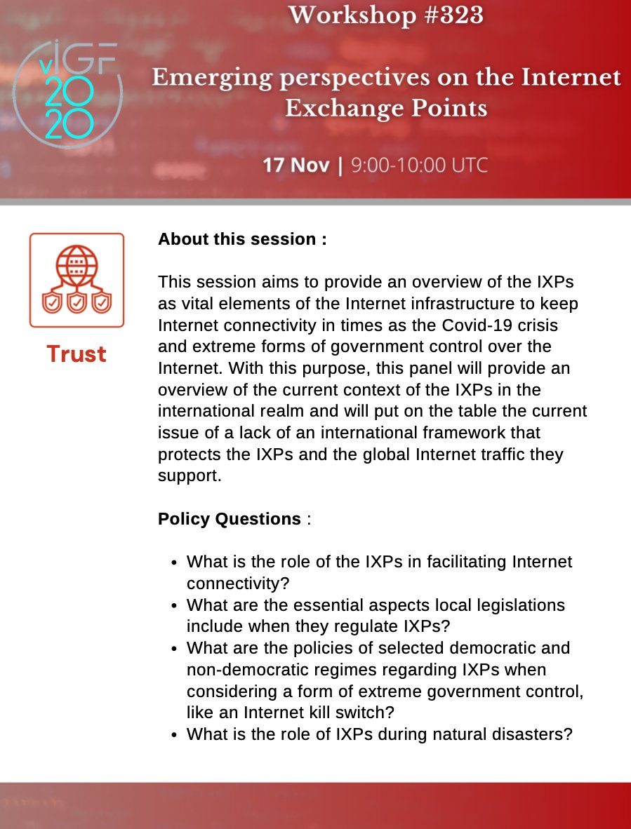 Igf_trust's tweet photo. Starting at 9:00am UTC  in the #IGF2020 #Trust Track: WS #323 Emerging perspectives on the Internet Exchange Points

Session details 
https://t.co/Rfns0VJJg7 

YouTube Livestream of this session available from https://t.co/7yINUcBpb4 

#IXP https://t.co/32bD2WjIB0