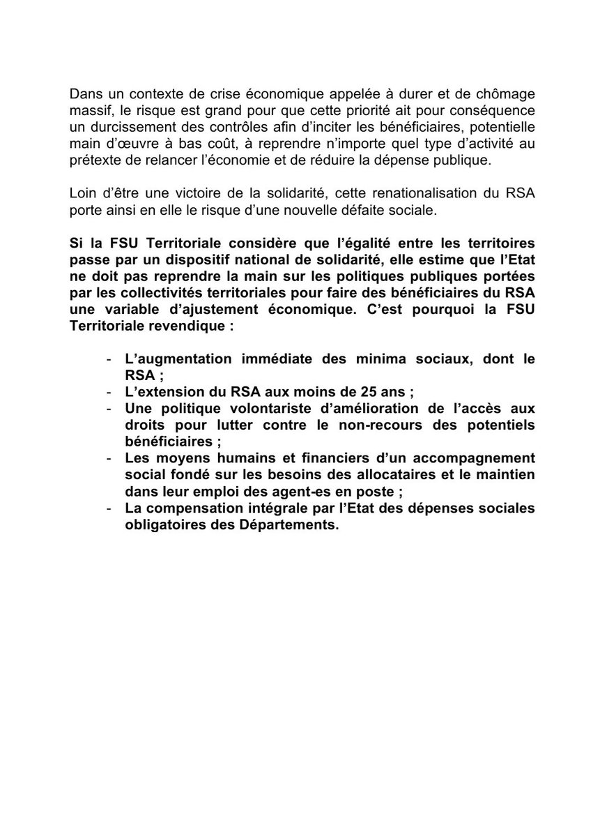 Recentralisation du RSA : sous prétexte de solidarité nationale, ne pas cautionner un nouveau recul social