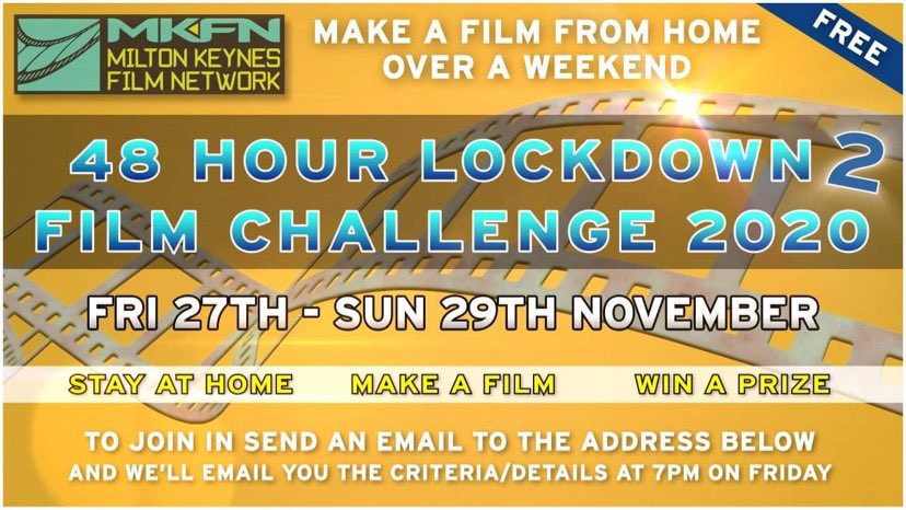 mkfilmnetwork's tweet photo. Did somebody say MKFN Film Lockdown Challenge #2?! Oh right...we did! Check out the rules & how to enter below or on our website https://t.co/0LWzATXmHv π¬π To sign-up or ask any questions email us on emailmkfn@gmail.com #film #48hrfilmchallenge #screening #prize #filmmakers https://t.co/kbyYGGMkYB
