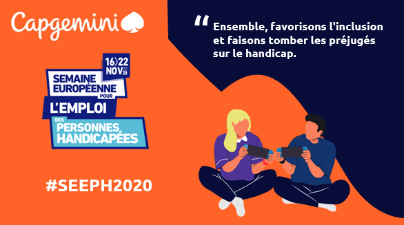 sfouille's tweet photo. #SEEPH2020 Semaine 🇪🇺 pour l'#emploi des personnes en situation de #handicap | 16-22/11.
✅Avec @LADAPT, #Capgemini partenaire du #TechInclusiveHour.
✅Des WebEvents quotidiens pour nos 25.000 salariés.
Ensemble, nous favorisons l'#inclusion et faisons tomber les préjugés !
#RSE https://t.co/x8HRlBHfnf