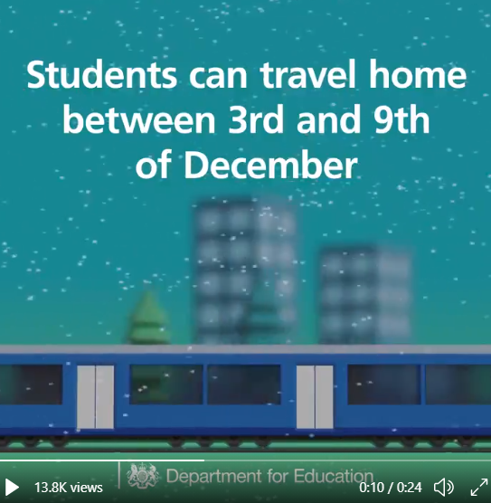 9. It's COMMUNICATION 101 to avoid mixed messaging, yet this DfE animation for students travelling home at Christmas depicts a snowy train while its guidance says students should “only use public transport if they have no other option.” https://twitter.com/i/status/1326436918096236544