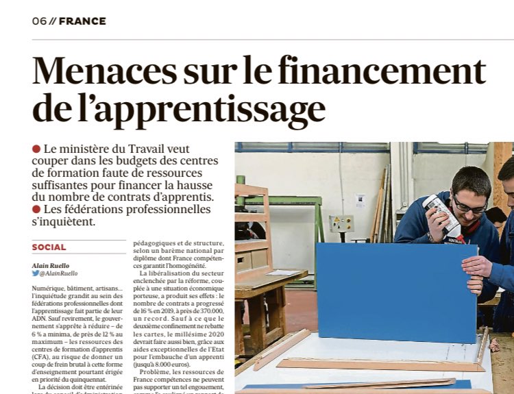 🤔Fig.1 Le gouvernement veut être crédible sur sa relance (<a href="/LesEchos/">Les Echos</a> page 2)
Fig.2 Le gouvernement coupe les crédits (même journal page 6) 
CQFD