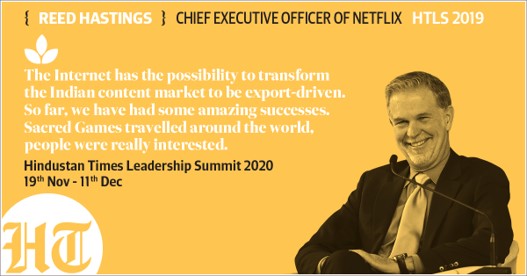 htTweets's tweet photo. #HTLSOverTheYears has been a platform to discuss emerging trends
Netflix CEO Reed Hastings reflected on the Indian content industry at a global stage at HTLS 2019
Register for #HTLS2020 to witness conversations by leaders who will be #DefiningANewEra
https://t.co/qrmiZ9Bgio https://t.co/uwfBknbgF1