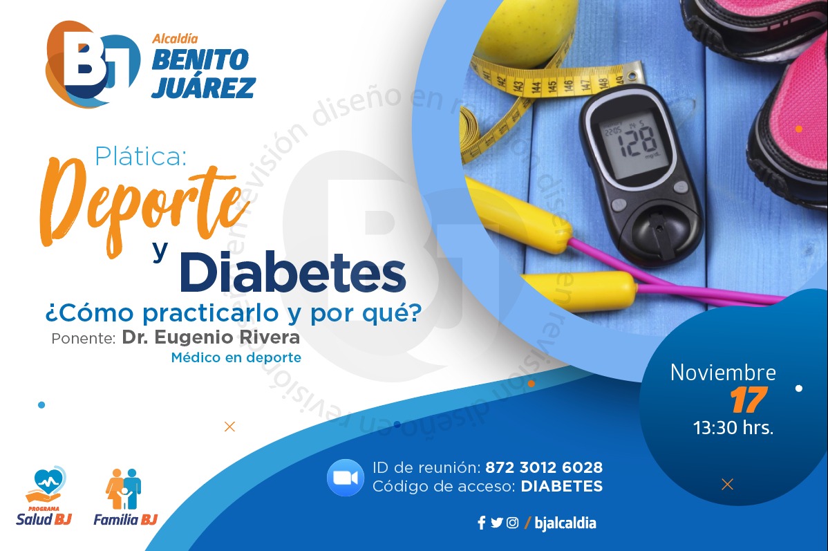 NidiaGarfias's tweet photo. *Mañana martes 17 de noviembre en punto de las 13.30 horas de la Ciudad de México* ,  la Conferencia que compartirá el *Dr. Eugenio Rivera* , médico especialista en deporte, con el tema *"Deporte y Diabetes. 

Transmisión por Facebook Live de la Alcaldía Benito Juárez. https://t.co/BD46CUtb32