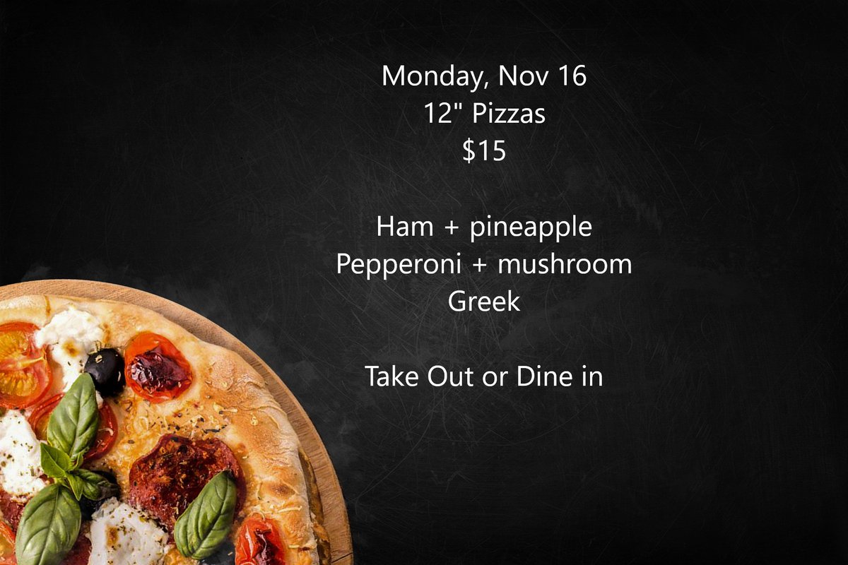 Mondays are a great day for Pizza. Come on down to the club and try one of our new creations! Don't forget - Happy Hour goes from 3-6pm with great drink prices.  See you at the club!